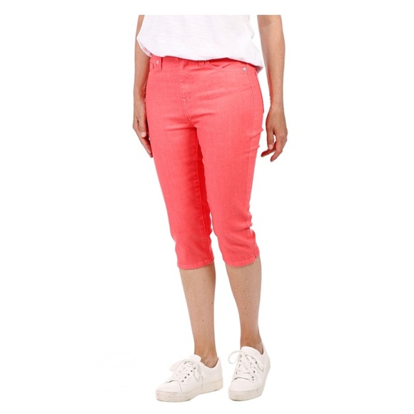 Nwt DIANE GILMAN capri pants pedal pushers with hem slit in coral - Picture 1 of 4